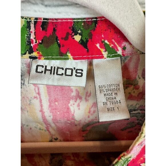 CHICO'S cotton stretch multicolor zipper unlined jacket blazer size 1 M - Picture 2 of 9